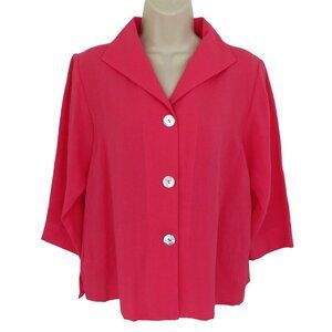 Fridaze Womens Small Linen Pink Mother of Pearl Button Collared Blouse Shirt Top